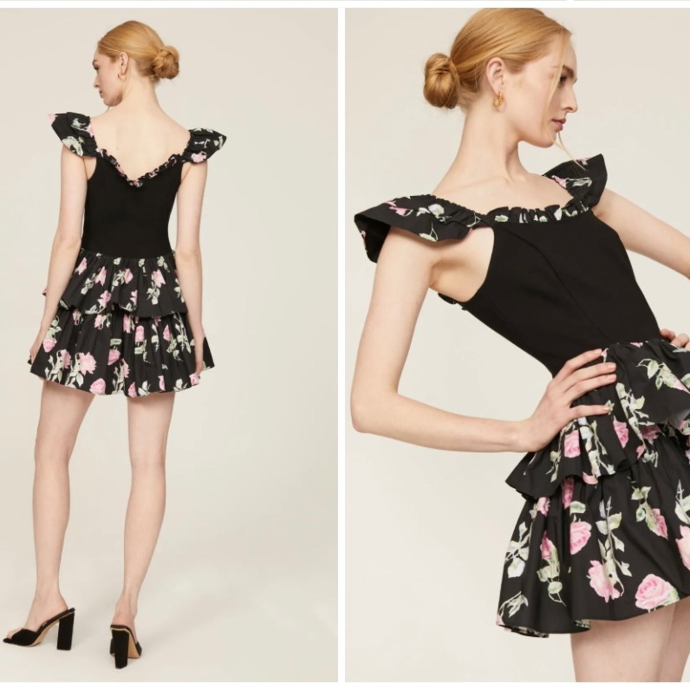 LoveShackFance Tiered  Floral Black Dress Size 6